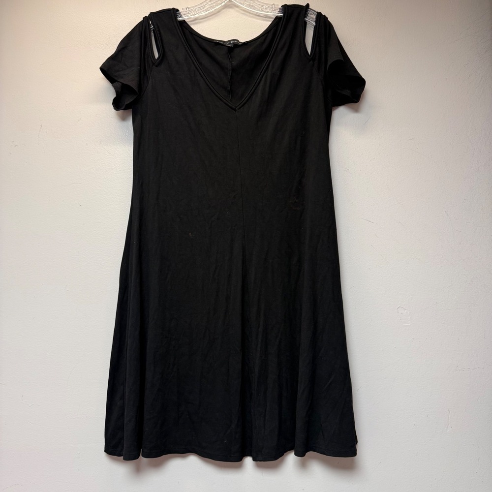 White House Black Market Dress Women Medium Black Good Cold Shoulder V-Neck